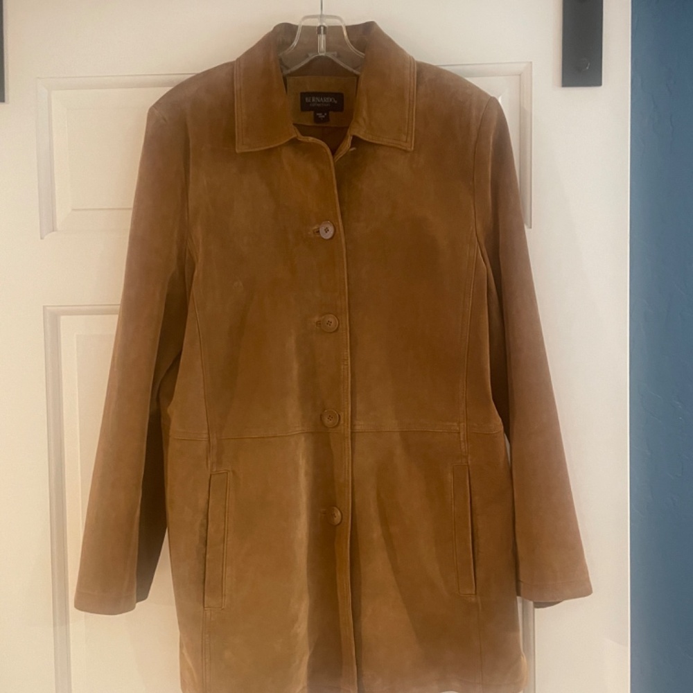 Bernardo (for Nordstrom) 100% Suede Leather Mid Length Trench Coat - Women's Lg